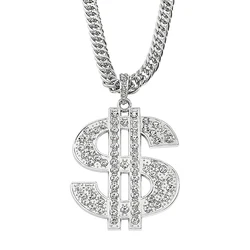 Men's Punk Hip Hop Silver Plated Pendant Necklace with Personalized Dollar Sign Rock Jewelry Rap Gift