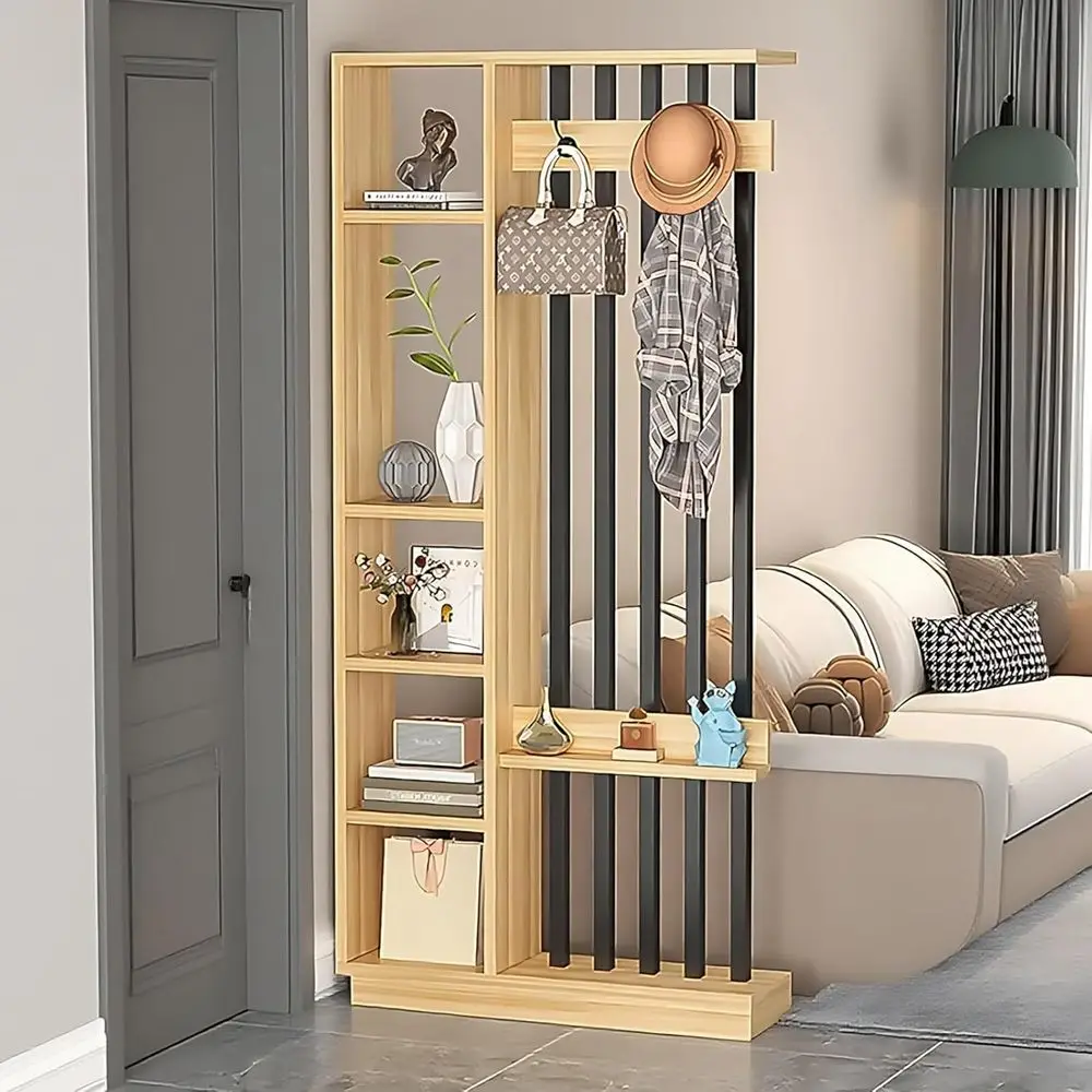 

Freestanding Room Divider with Shelves, ern Wall Room Dividers with Coat Rack and Storage Cabinet, Entrance Hall Partition
