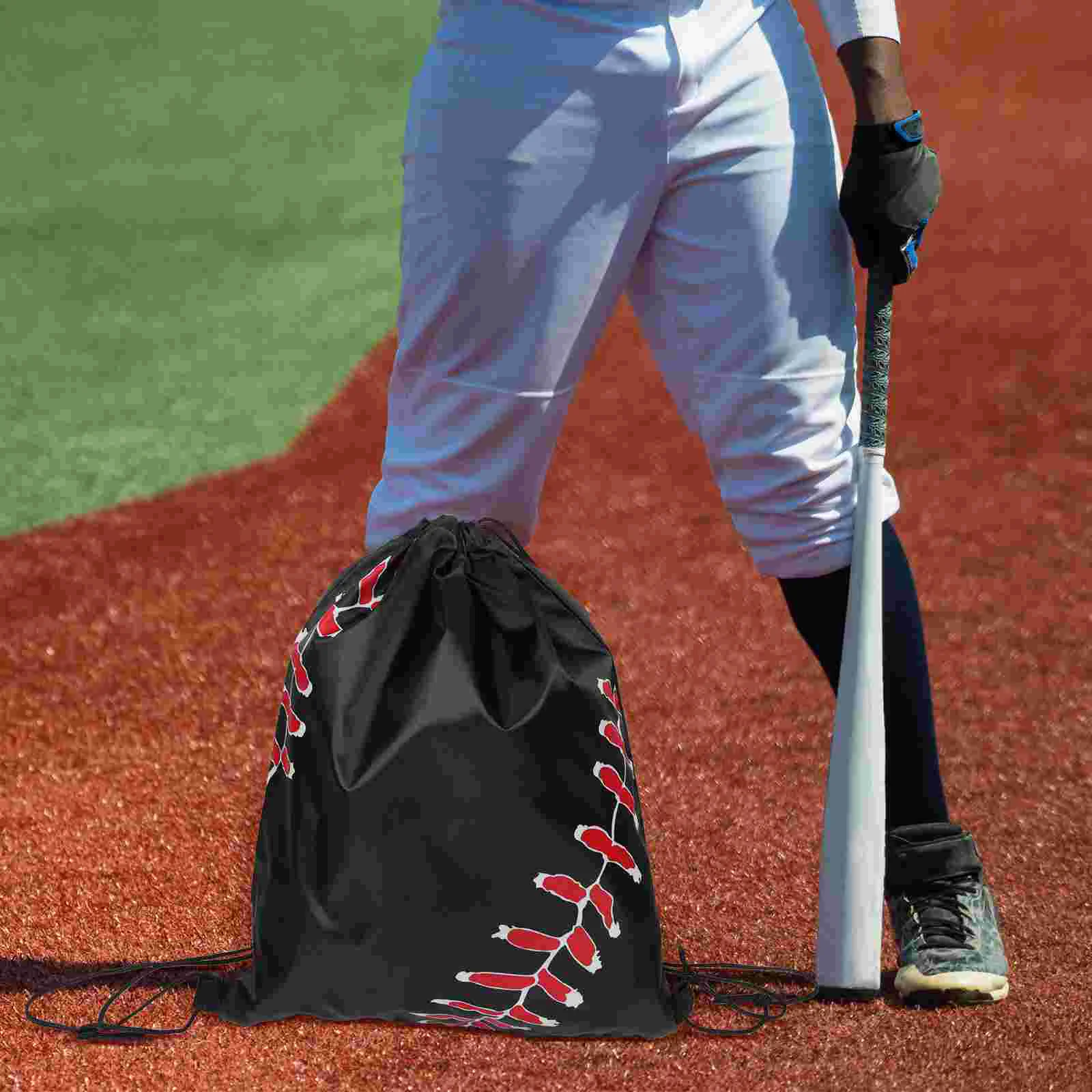 5 uds mochila de béisbol bolsa baloncesto temático murciélago viaje cordón estampado poliéster ropa cesto guante