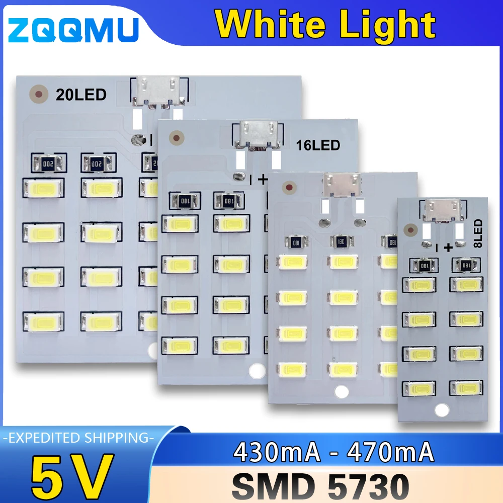 5V 430mA~470mA White Mirco Usb 5730 LED Lighting Panel PLR USB Mobile Light Emergency Night Light Electronic DIY