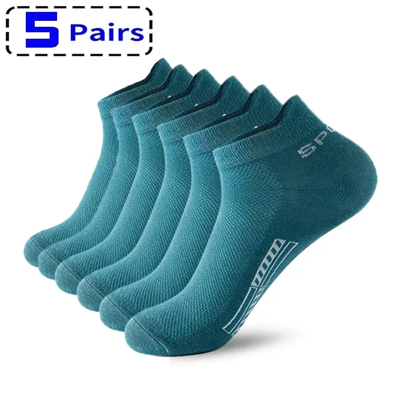 HSS 5Pairs Organic Cotton Men Socks Ankle Breathable Mesh Sports Sock Casual Athletic Summer Thin Short Sokken Plus Size EU40-46