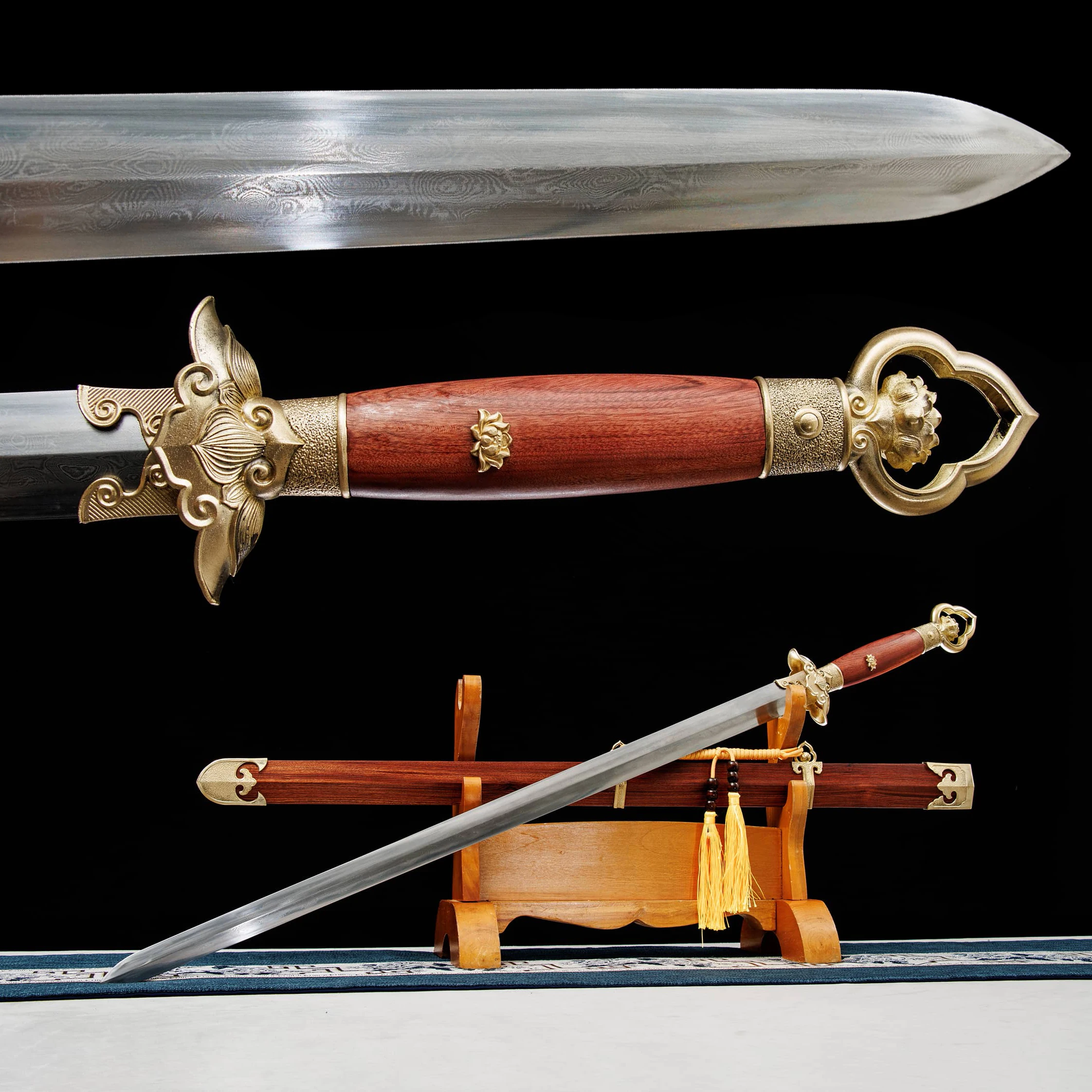 105cm Medieval Chinese green lotus sword katana weapons Damascus Steel sharp samurai Sword Burned Blade Knight Ninja martial