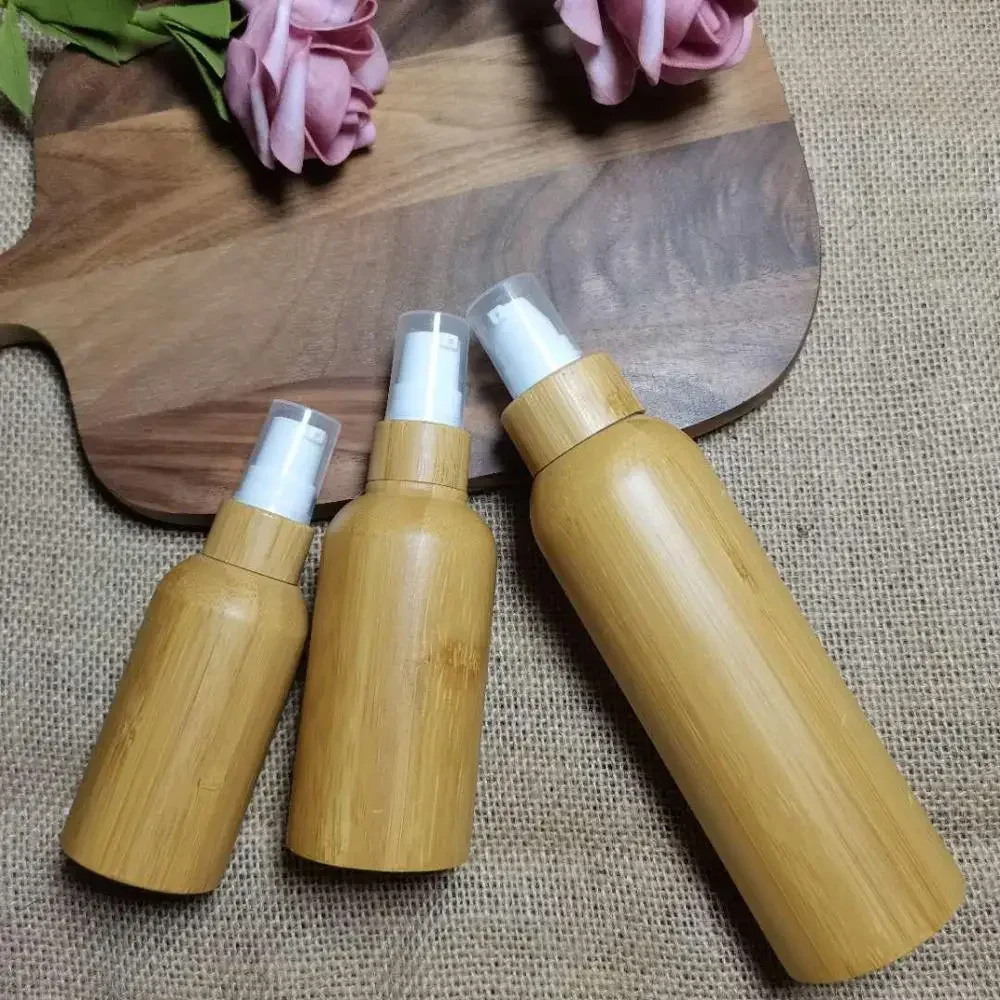 

High quality Bamboo Cosmetic Container Bamboo Lotion Pump Bottle Empty Bottles Makeup Container with wooden bamboo caps