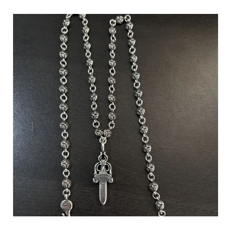 

Retro and Old Double-sided Sword, Pendant, Necklace, Cross Flower Ball, Fish Hook Integrated Chain, Couple of The Same Style, Ve