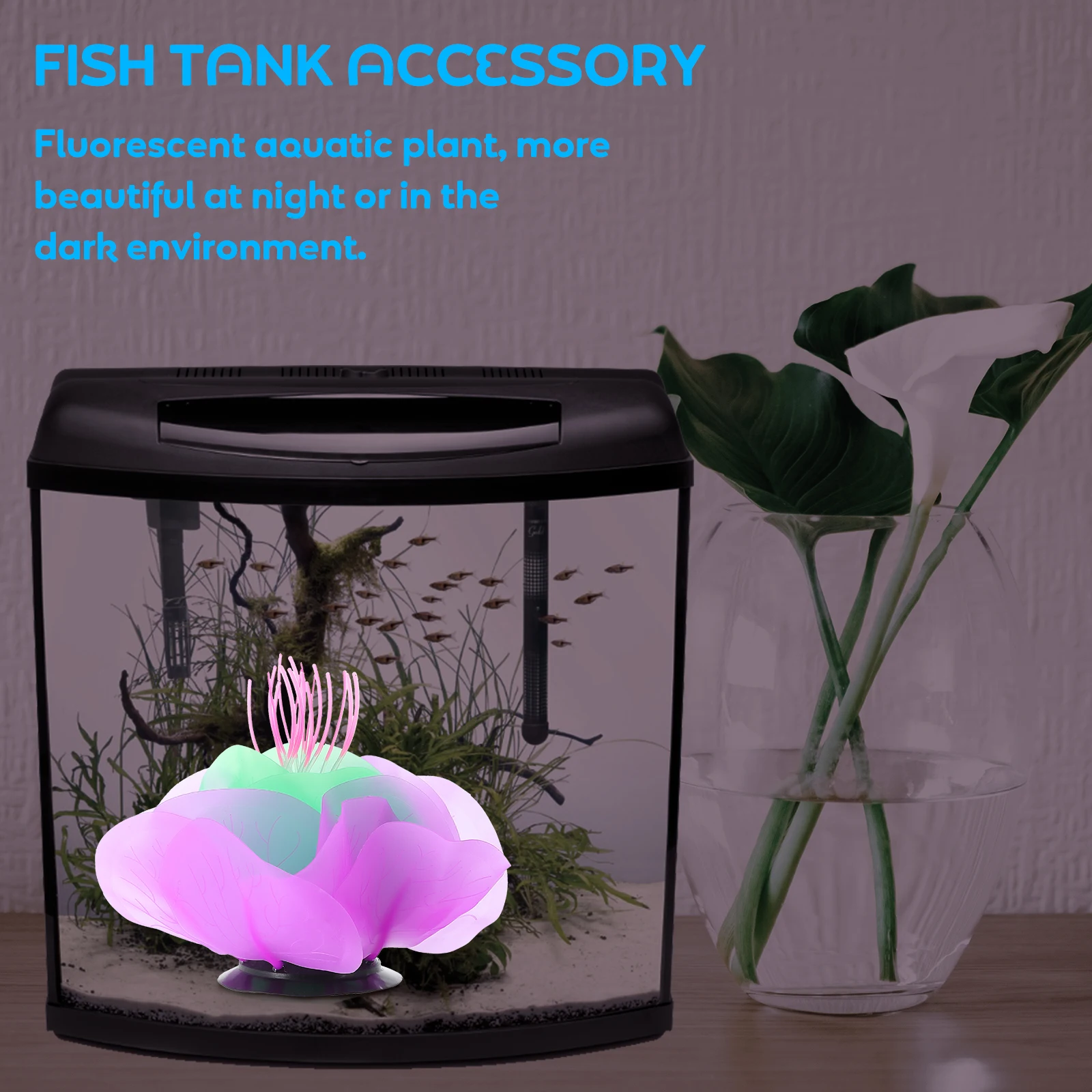 

Fluorescent Water Lily Artificial Flowers Decoration for Fish Tank Aquarium Silica Gel Craft Colorful Eco Friendly