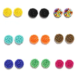 Boho Statement Beaded Stud Earrings for Women Teen Girls Ear Cuff Bohemia Handmade Colorful Seed Mini Beads Cluster