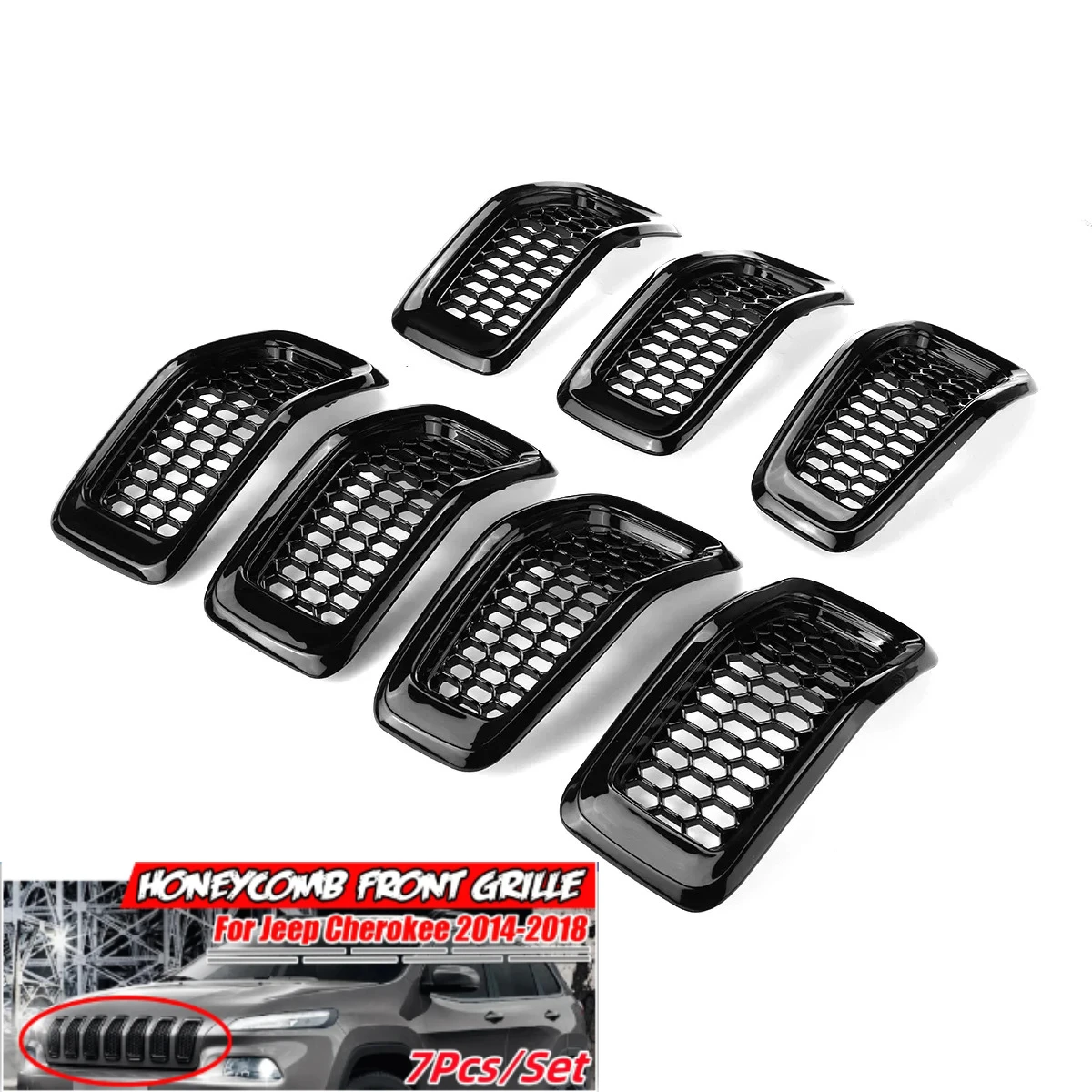 

Chrome/Glossy Car ABS Front Mesh Racing Grills for Jeep Cherokee 2014 2015 2016 2017 2018 Exterior HONEYCOMB Racing Grille
