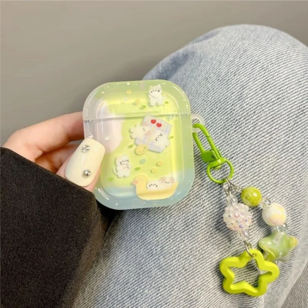 Translucent Green Cute Camping Bear for AirPods2 Bluetooth Wireless Headphone Cover AirPods 3 Fashion AirPods Pro Headphone Case