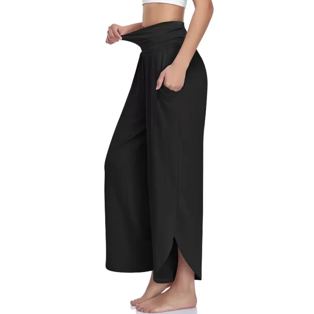 Fashion Plus Size Women\'s High-Waist Wide-Leg Casual Pants with Slanted Cuff