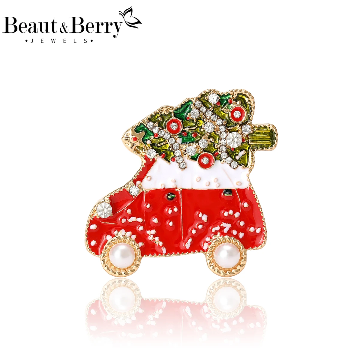 

Beaut&Berry Luxury Enamel Christmas Car Brooches for Women Unisex Creative Pins New Year Friends Party Accessories Gifts