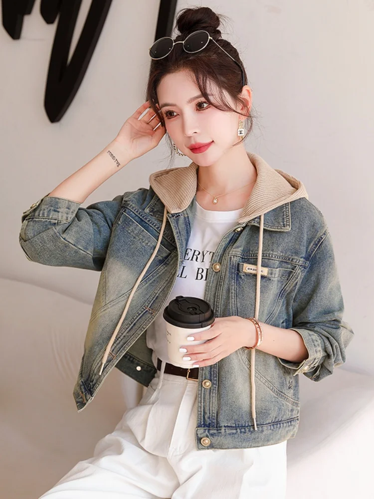 Dames ort Denim Jaet American Sle Retro Loose Fit Lente Herfst Nieuwe collectie Veelzijdige Jaet Top voor dames
