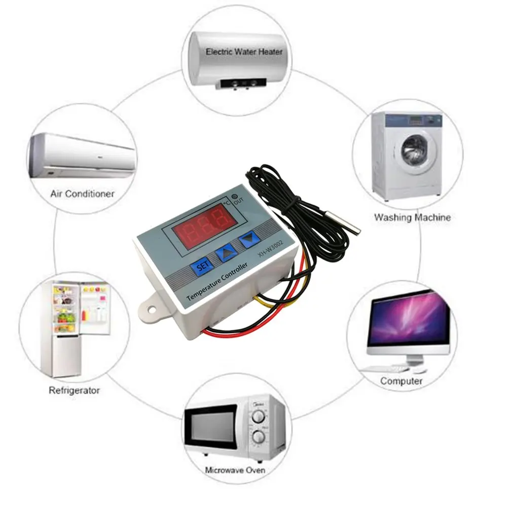 W3002 110V 220V Tela de exibição LED Controlador de temperatura digital Regulador de temperatura Sensor Termostato Controlador digital