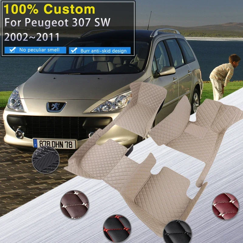 

Quality Car Floor Mats For Peugeot 307 SW 2002~2011 Waterproof Pad Rug Luxury Leather Mat Durable Carpets Interior Parts Car Acc