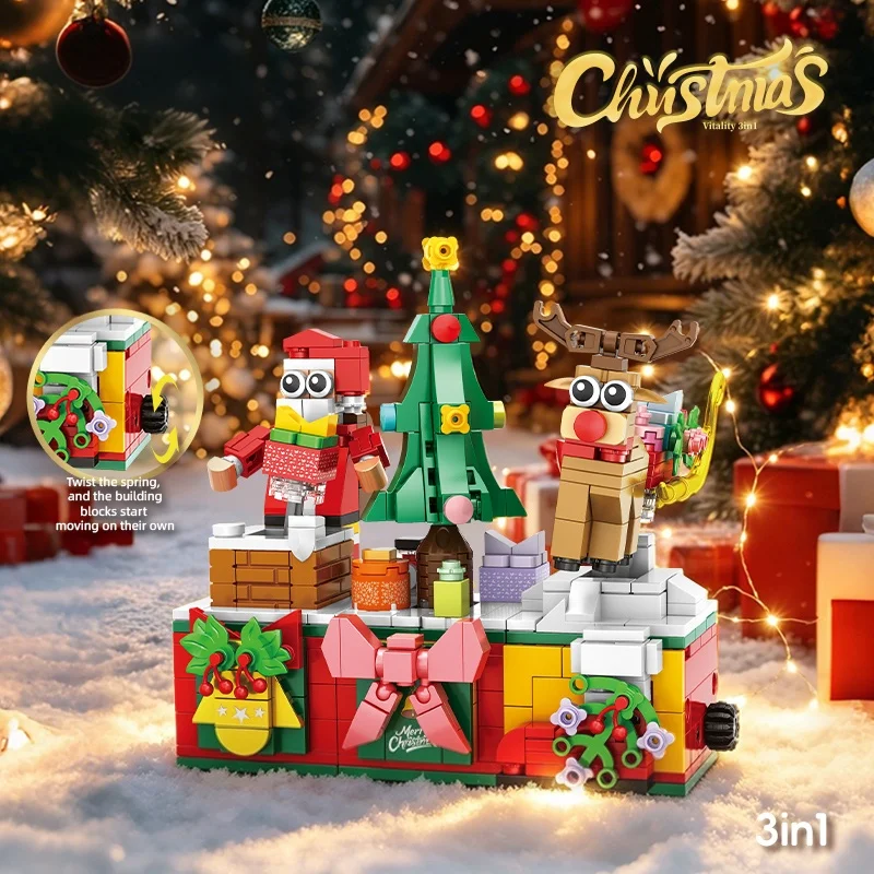 Creative Building Block Series Christmas Vibrant 3 in 1 And Christmas Present Box Bricks Xmas Themed Scene DIY Holiday Toy Gift