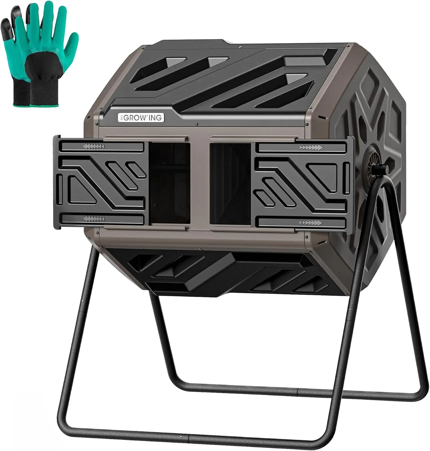 

Updated 43 Gallon Outdoor Compost Bin, Fast Assemble Tumbling Dual Chamber Rotating for Backyard Garden Yard Coffee