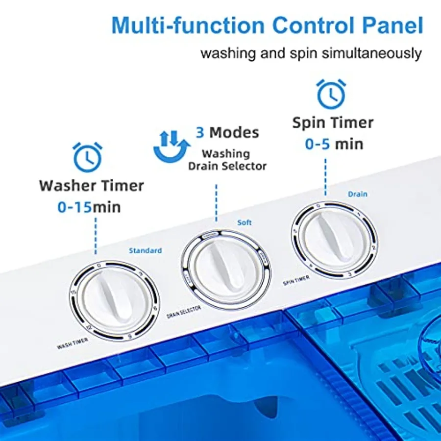 غسالة محمولة بحوض مزدوج بسعة إجمالية 22 رطلًا لمساحات المعيشة المدمجة: تتضمن غسالة 13.2 رطل ودوران 8.8 رطل #6