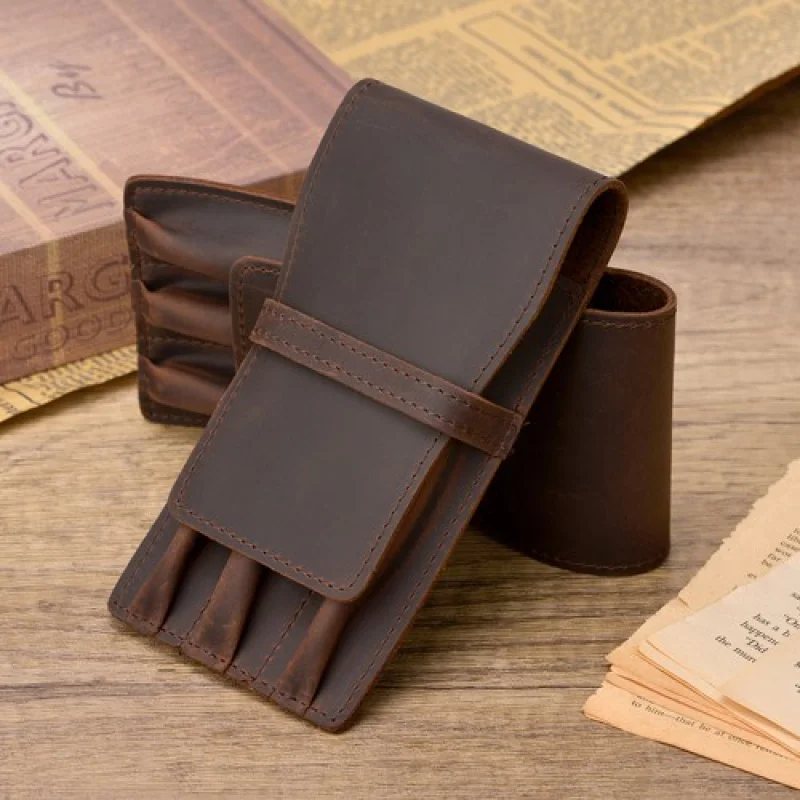 

A+ 3 Slots Vintage Leather Fountain Pen Case Divided Bag Handmade Pouch Holder