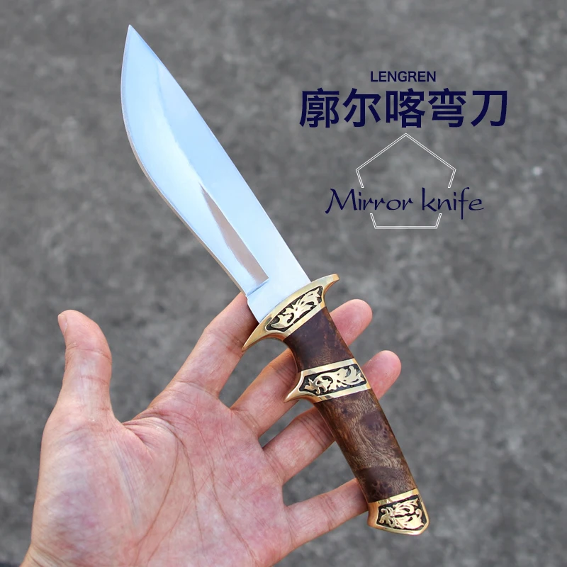 LENGREN Nepali Mirror Knife 9CR18MOV Steel Shadow Wood Handle North American Hunting Knife Survival Outdoor Sharp Tactical Knife