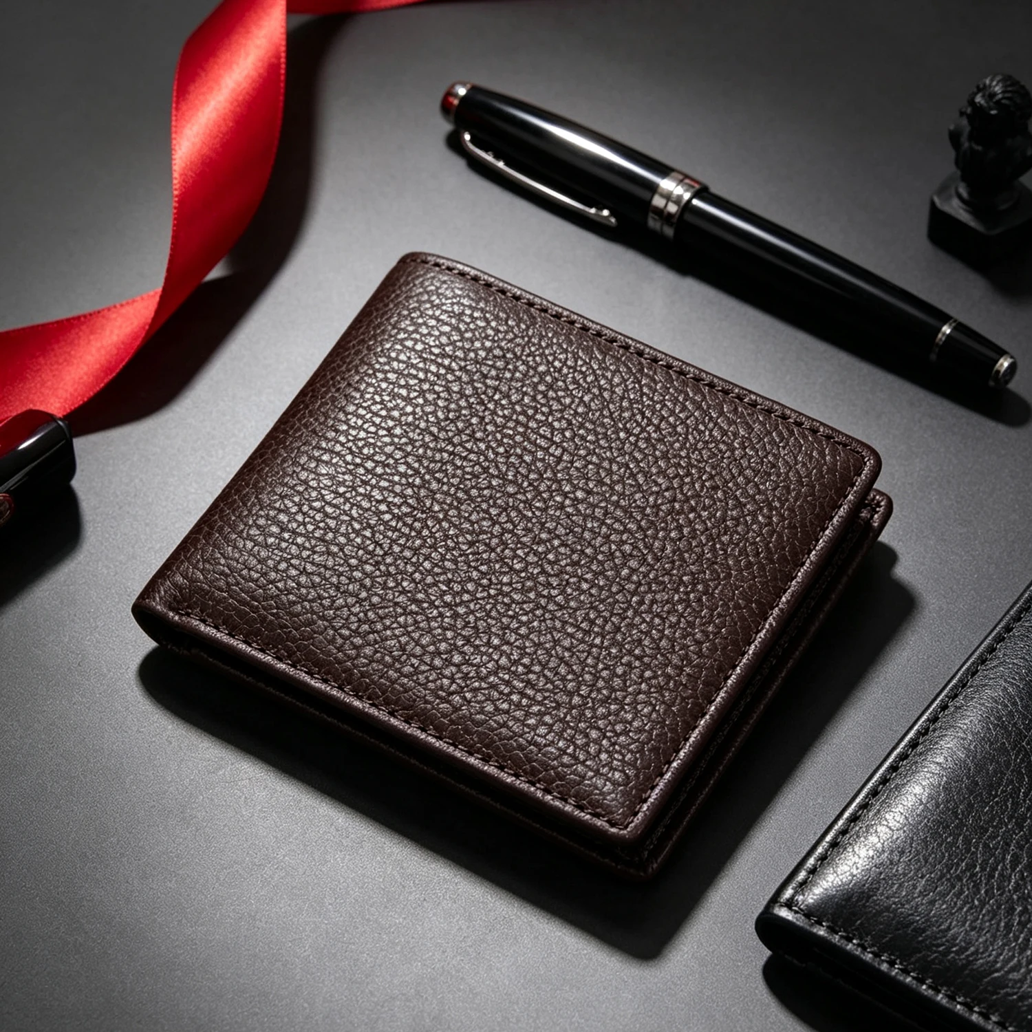 Men's PU Leather Bifold Wallet, Slim Short Wallet with 5 Card Slots, ID Window and 2 Cash Compartments, Business Wallet
