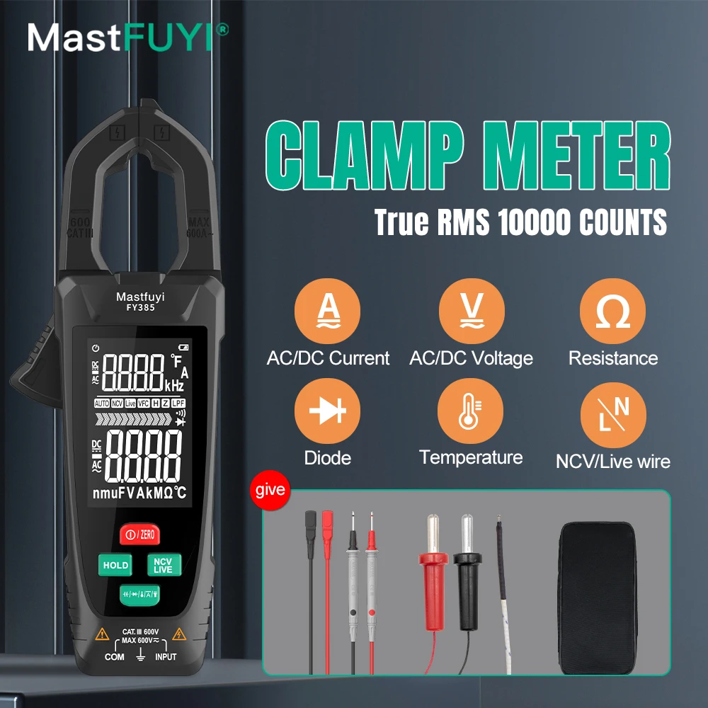 

MASTFUYI Digital Clamp Meter High Precision Large Color Screen 9999 Counts DC AC Current Multimeter Voltage Tester True RMS Test