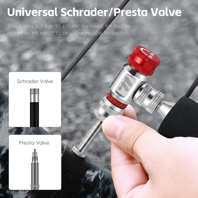WEST BIKING Bike Inflation Nozzle Mini Portable CO2 Cartridge Inflation Nozzle Schrader/Presta Valve Controllable Bicycle Nozzle