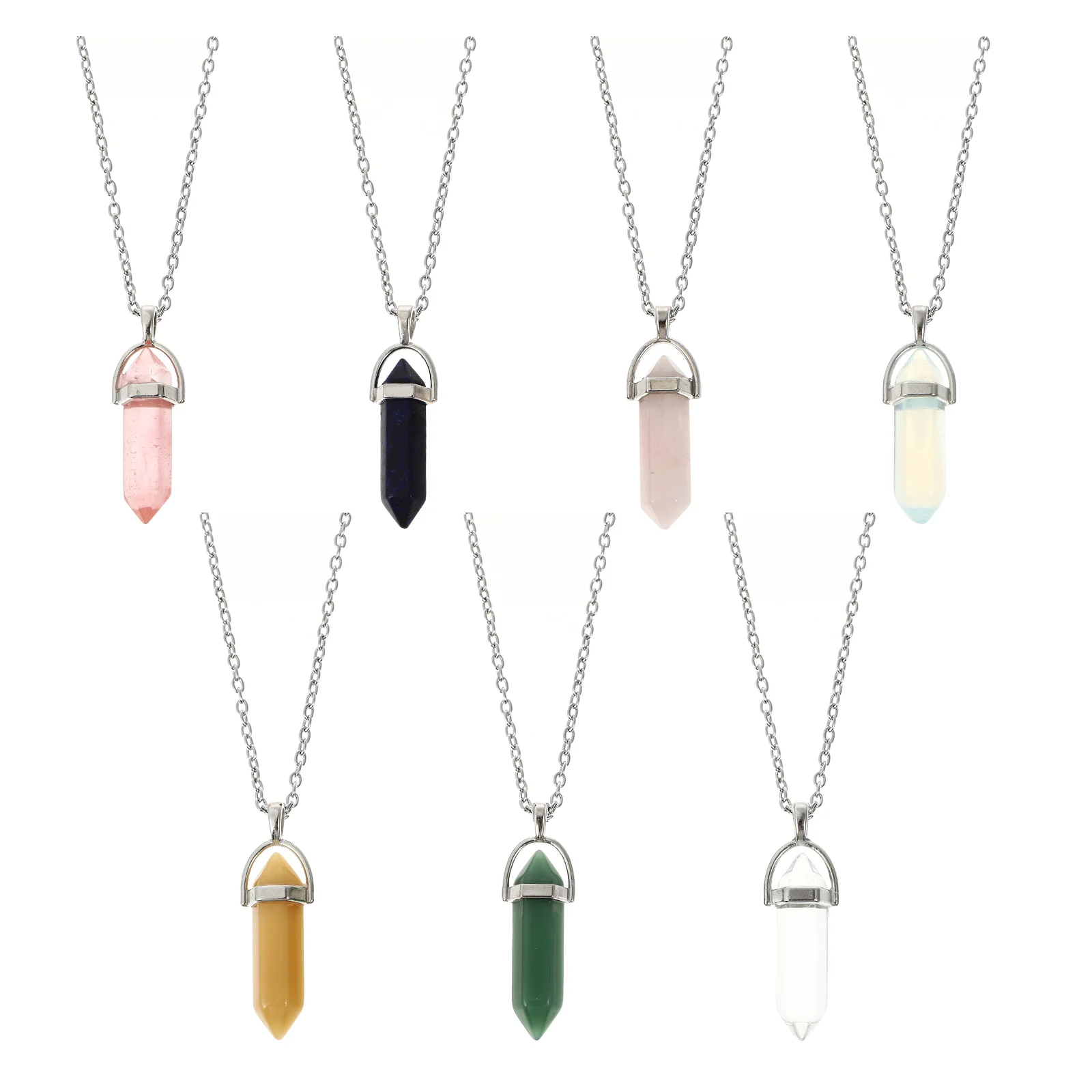 

7 Pcs Hexagonal Crystal Pendant Necklaces Clavicle Accessory Decorate Jewelry Chic Chain Natural Gift Simple Woman Delicate