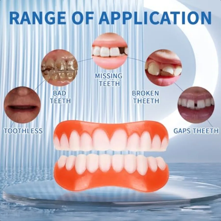Moldable False TeethSilicone Dentures Men and Veneers Teeth for Women 1 PCS Upper Lower Set Daily Confidence Boost Cosmetic