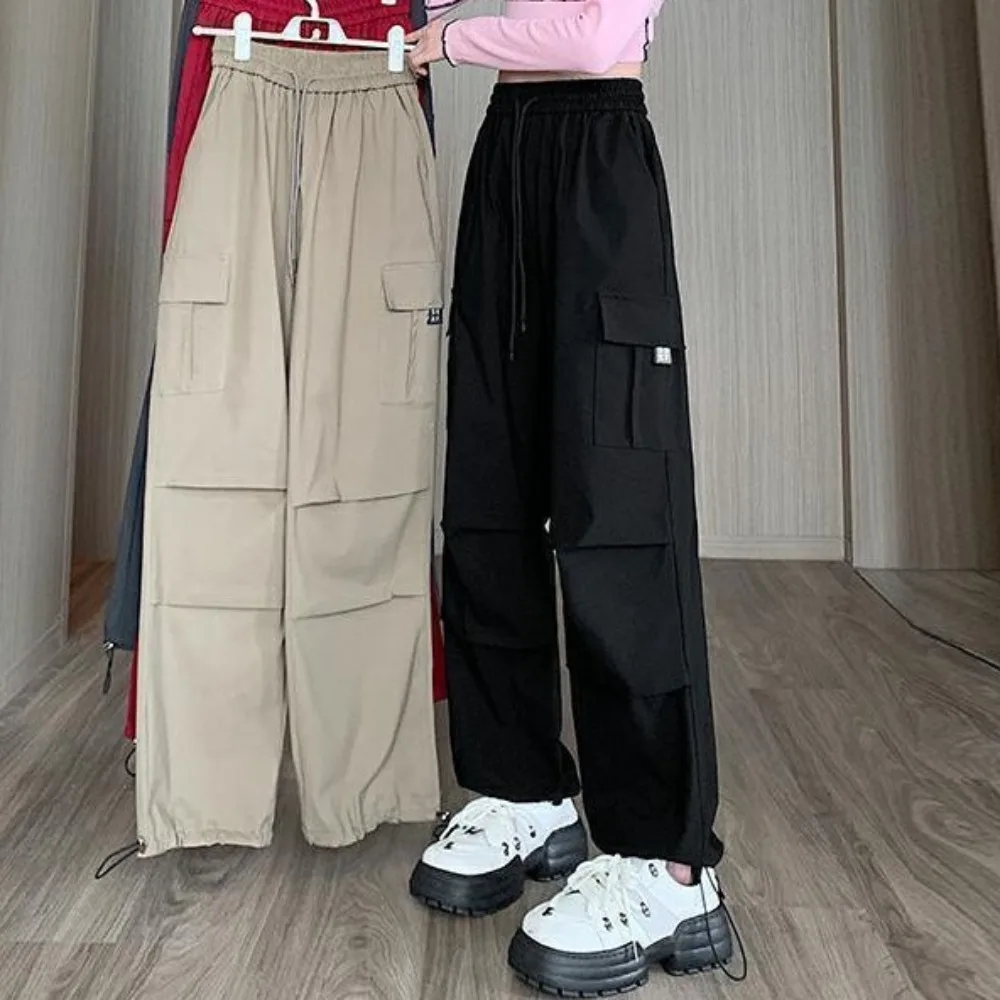 

Все марта Y2K Широкие свободные брюки Прямые однотонные повседневные брюки на шнурке Уличная одежда Спортивные штаны с эластичной резинкой на талии Женские женские