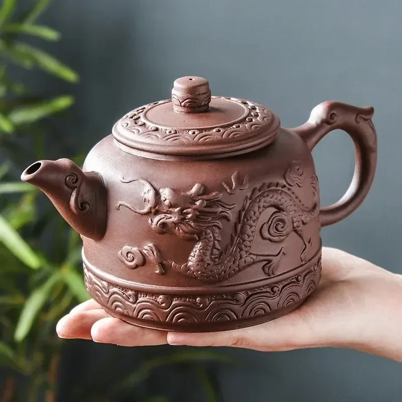 600ml Yixing Purple Sand Ceramic Tea Pot Large Capacity Handmade Dragon Phoenix Tea Pot Household Large Kung Fu Tea Set