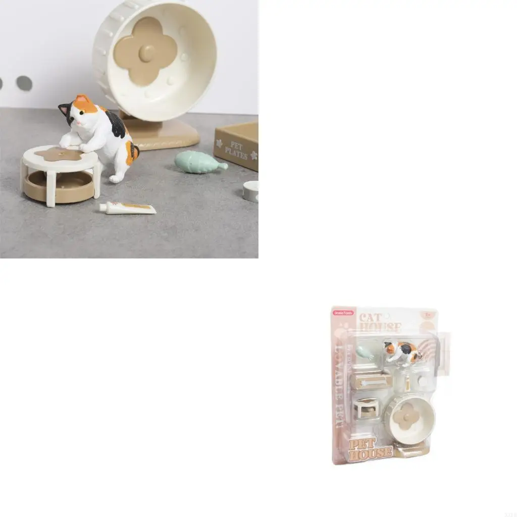 XXFE Miniature Figure Accessory Set for 1:12 Pet Room Layouts with Wheel, Tray and Bowl for Display Styling, Shelf Setup and