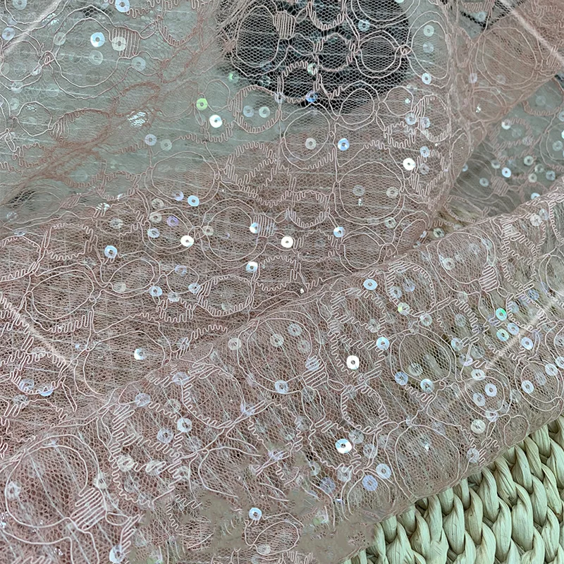 Milstlce Soft Hollow Lace Sequin Lace Sparkly Tiny Sequins Cloth Lightweight Decora Textile for Wedding Dress DIY Craft ML302
