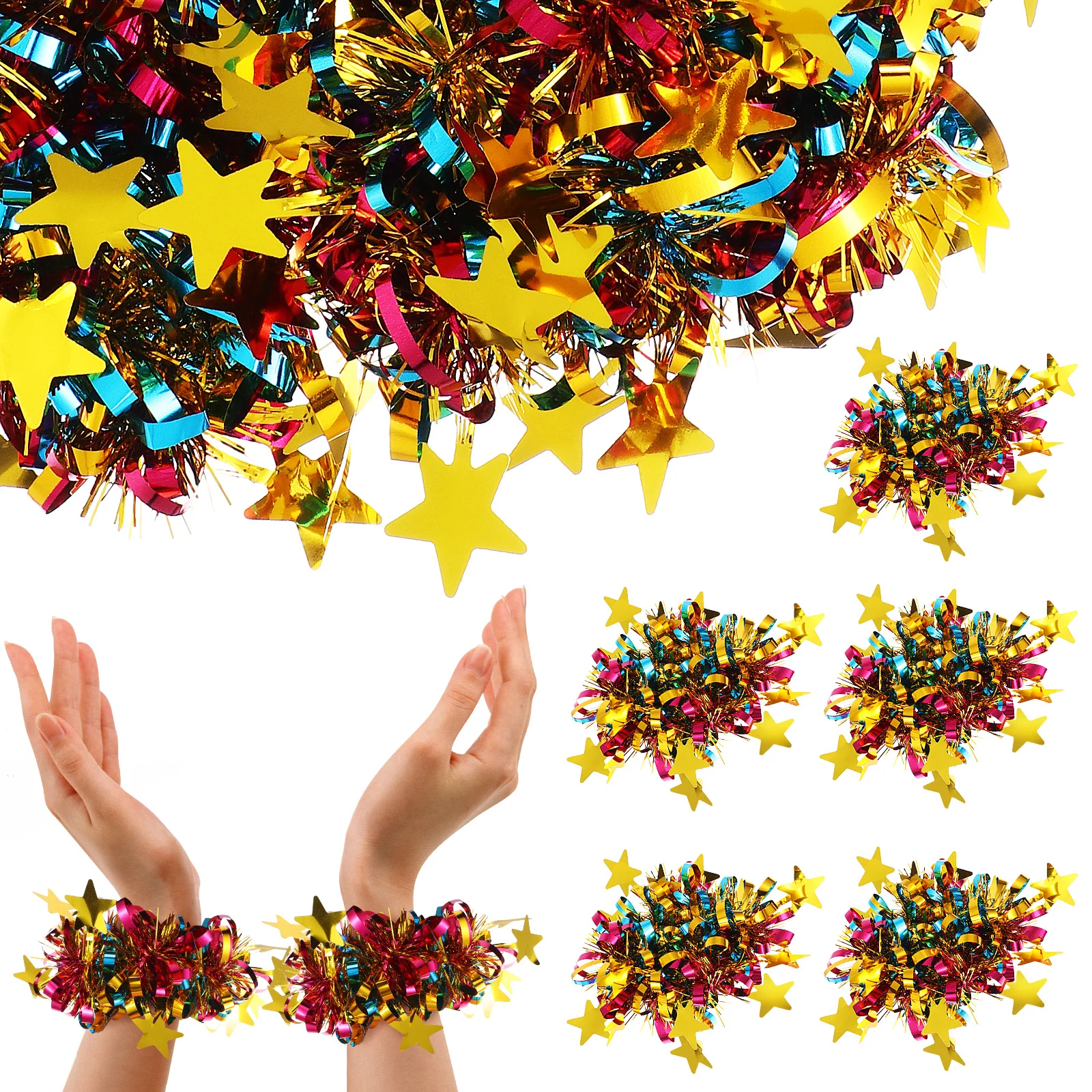 

14 pcs Five-pointed Ball Wrist Flowers Colorful Pom Poms Plastic Cheerleading Accessories Compact Shape Sturdy