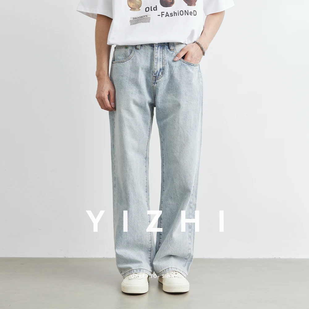 

Men's Straight Light Blue Jeans Summer New Fashion Urban Loose Slightly Elastic Casual Large Size Trousers Men's Jeans