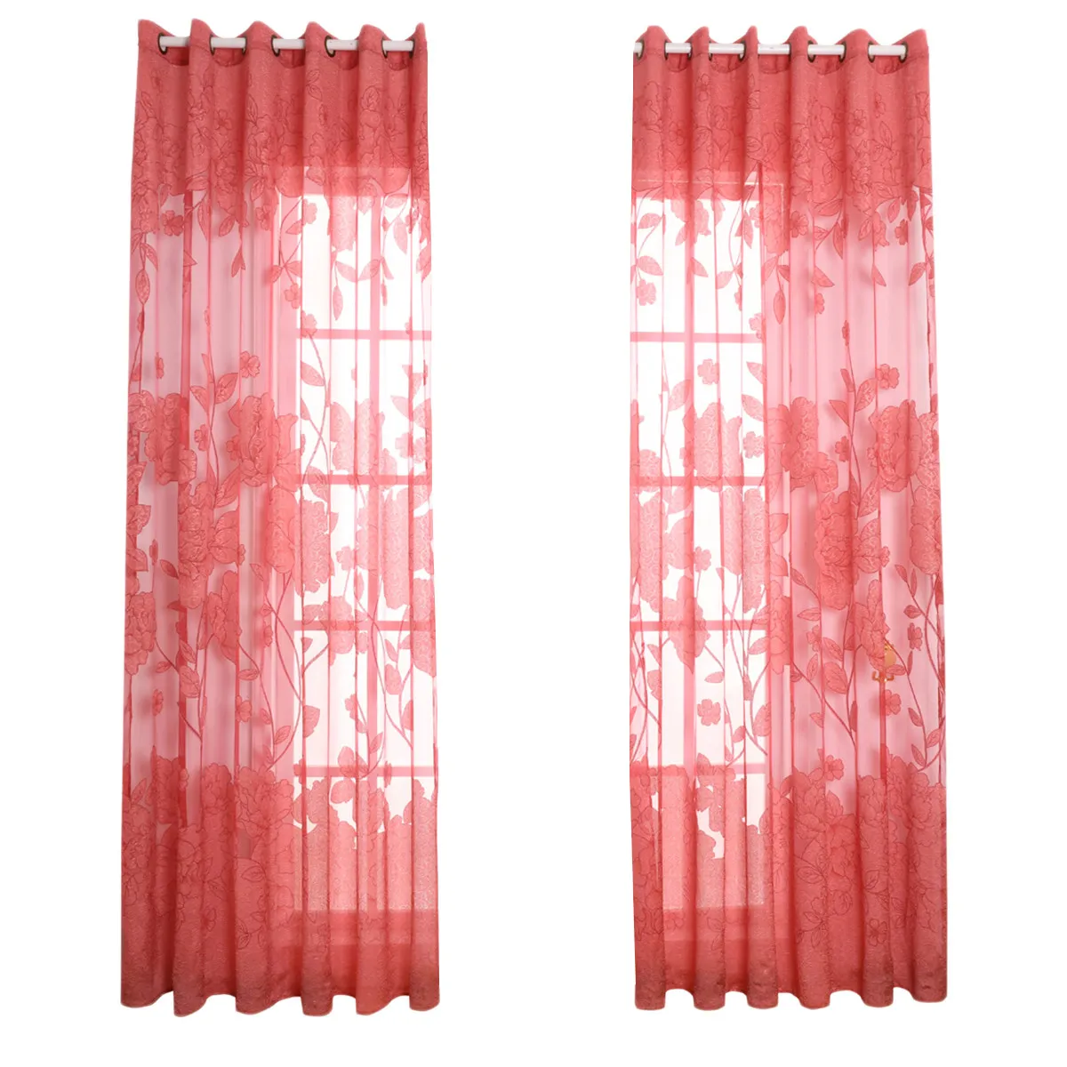 Jacquard Window Curtain Half Shaded Cut Flowers Sheer Curtain Door Scarf Window Gauze Drapes Valance Room Decor 100x270cm