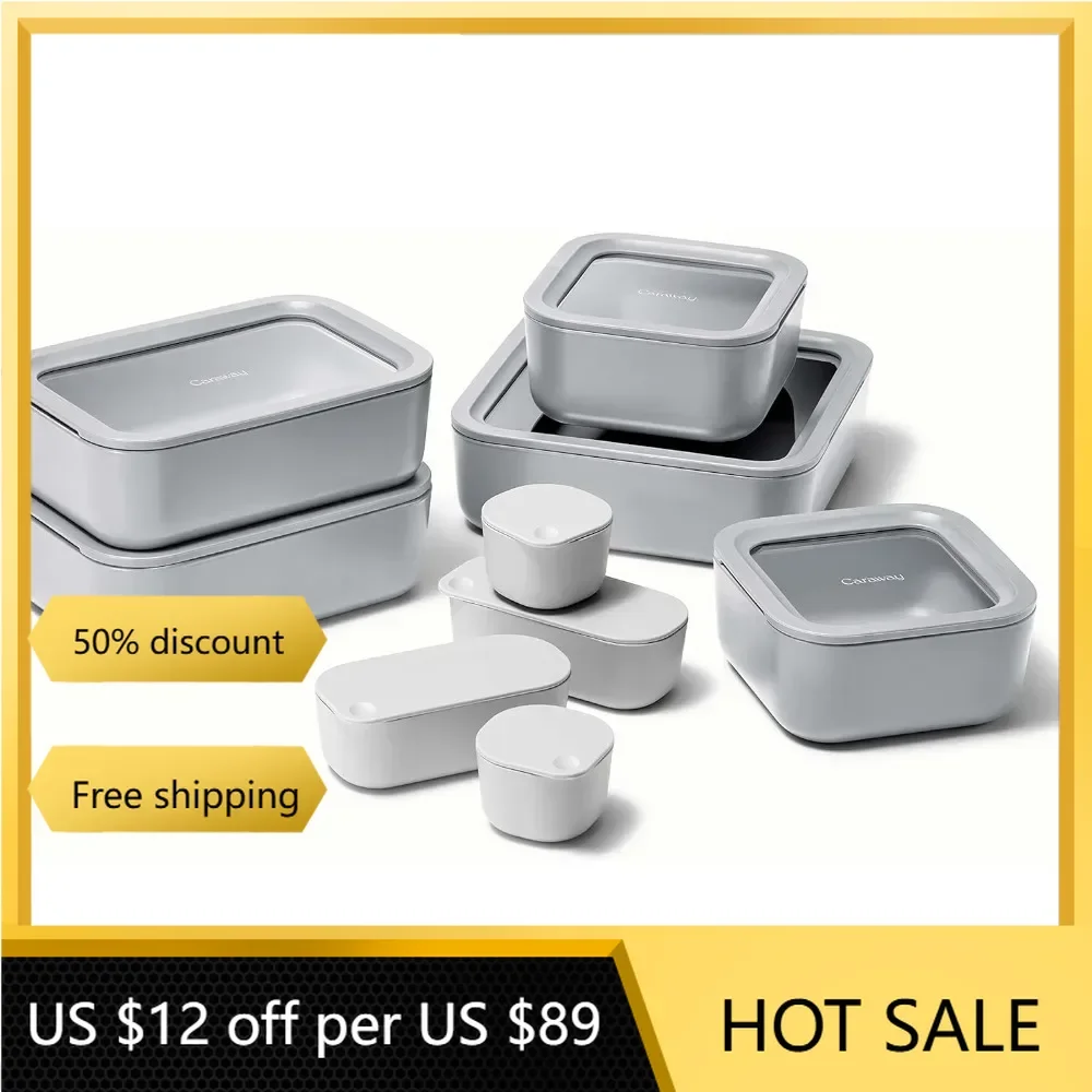 Glass Food Storage Set, 14 Pieces - Ceramic Coated Food Containers - Easy to Store, Non Toxic Lunch Box Containers