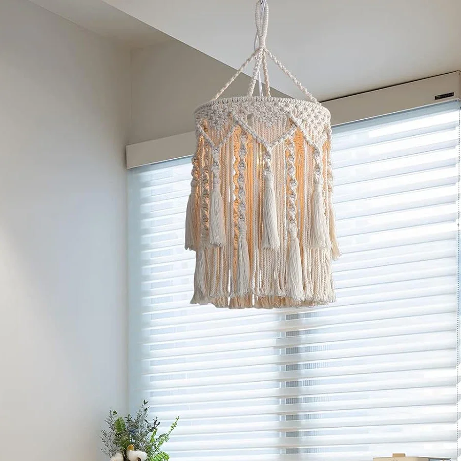 Потолочный светильник макраме с лампочкой, абажур ручной вязки, подвесной светильник для гостиной, журнального столика, современное украшение для гостиной