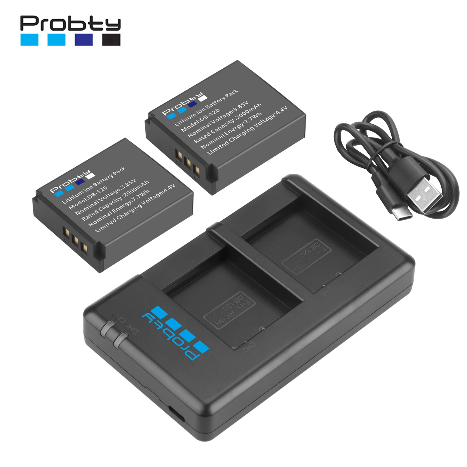 2000mAh DB-120 Rechargeable Battery with USB-C Port for Ricoh GR 