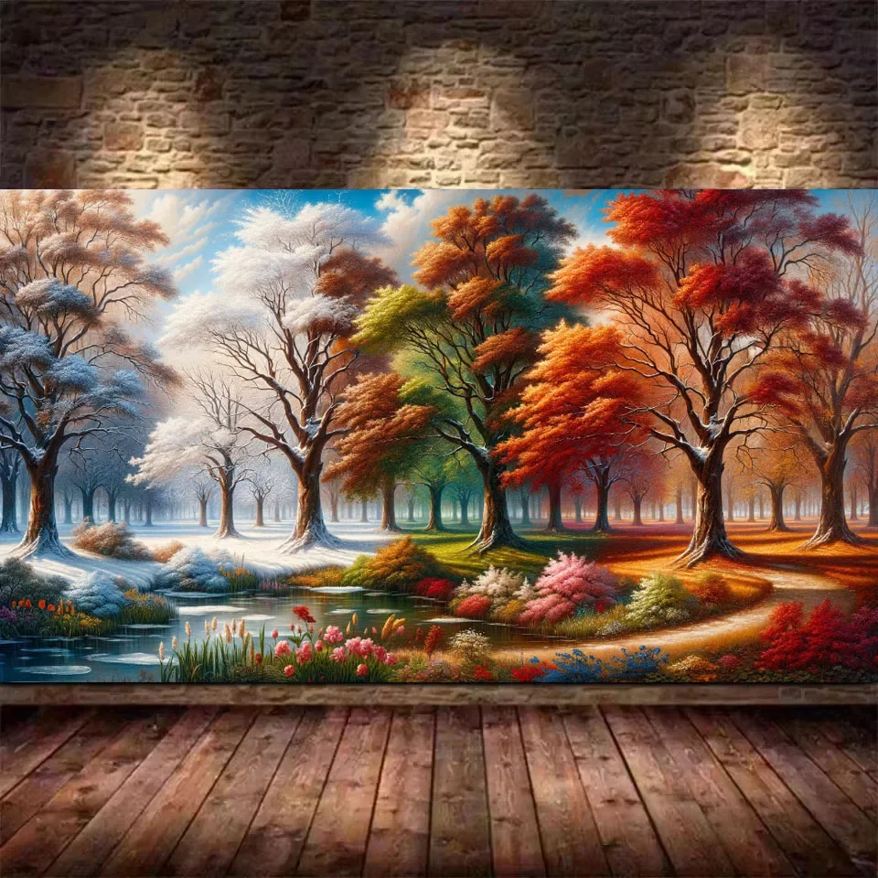 Four Seasons,Spring,Summer,Autumn Forest Landscape DIY 5D Drill Diamond Painting New 2024 Full Mosaic Diamond Embroidery Sale