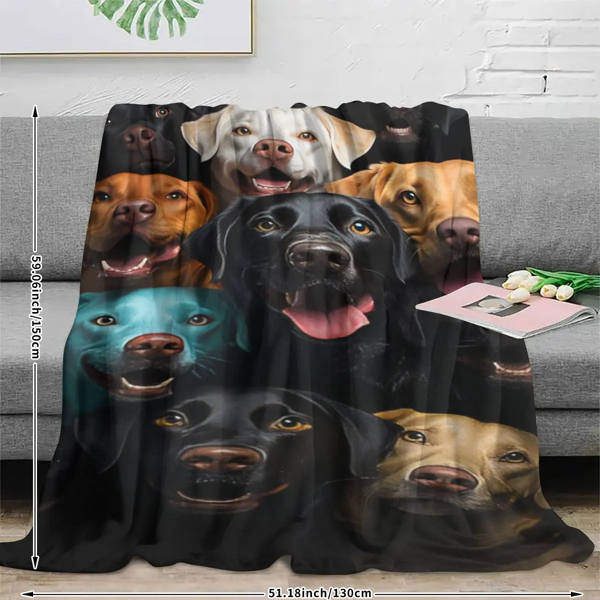Labrador Dog Family Pattern Flannel printed blanket suitable for all seasons suitable for living room office sofa and travel