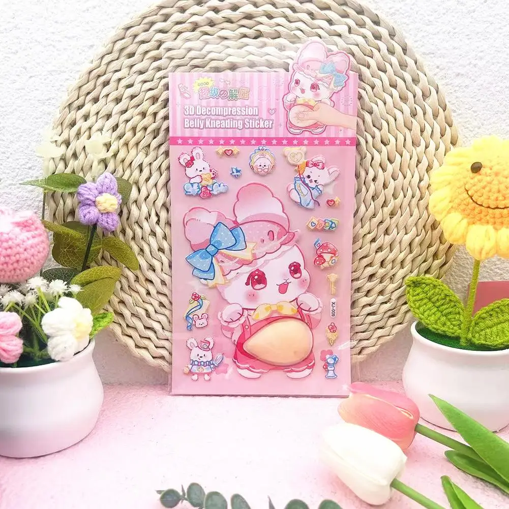 1Pcs PP Aufkleber Cartoon Weiche Nette Bauch Kneifen und Entspannung Aufkleber Kaninchen Tier Panda Furong Haut 3D Aufkleber Kreative