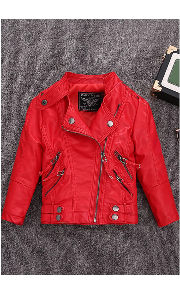 2-12Y NEW YEAR Boys Girls Red Rock Motorcycle Pu Leather Jacket Children Waterproof Windproof Coat Kids Street Photography Wear