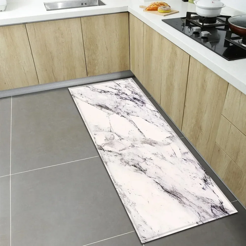 Non Slip Quick Resistant Classic Marble Texture Runner Mat All-Match Multi-Scene Rug for Kitchen Bathroom Hallway Home Decor