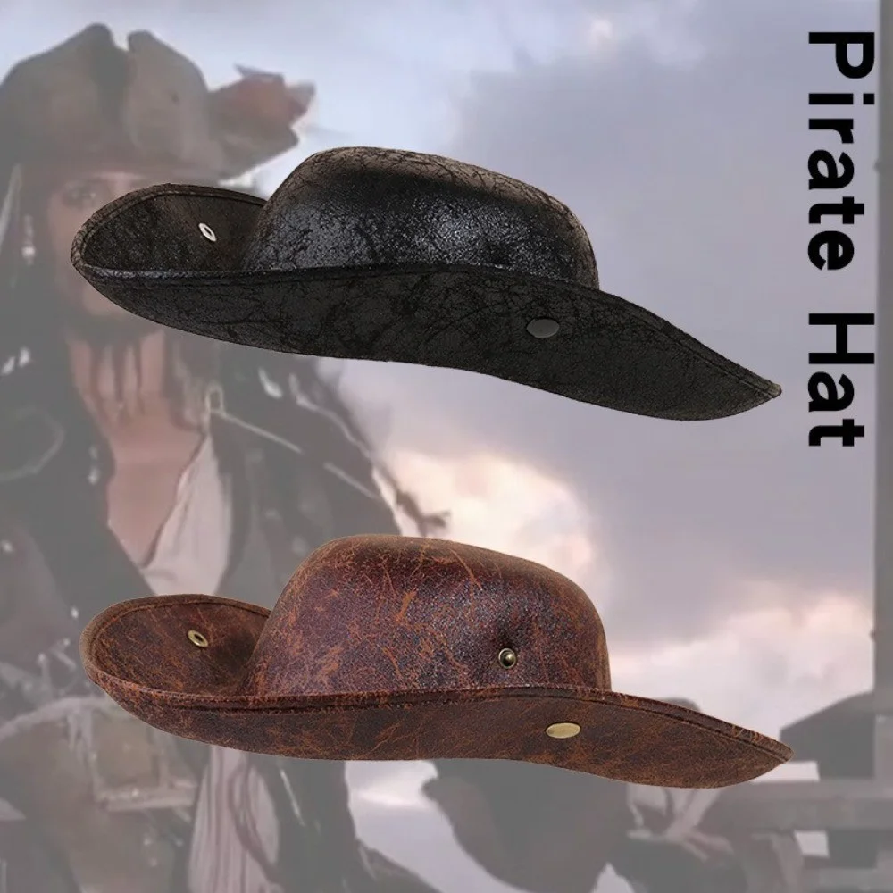 Leather Pirate Hat Brown Hat Distressed Tricorn Pirate Hat Highwayman Men Women Fancy Halloween Masquerade Costume Cosplay