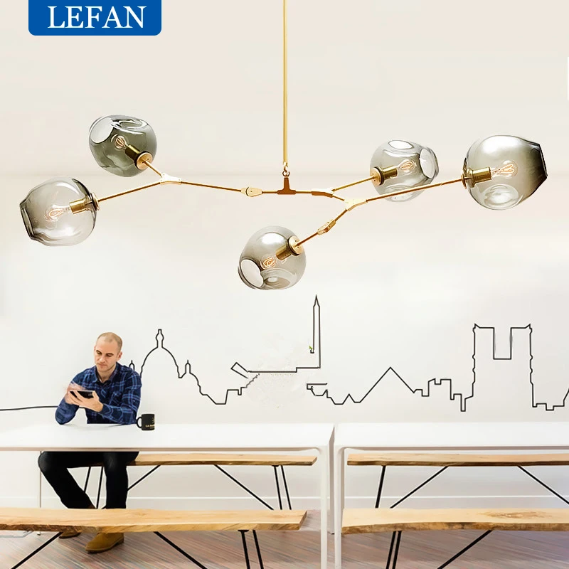 Nordic Modern Glass Bubble Chandelier Creative Branch Design Hanging Lamp For Living Room Dining Room Indoor Lighting