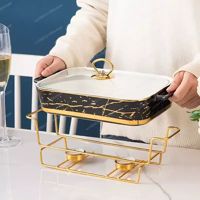 Rectangular Double Ear Ceramic Pot, Baking Tray Tableware, Light Heat Dry Soup Pot, Creative Candle Pot Holder Set
