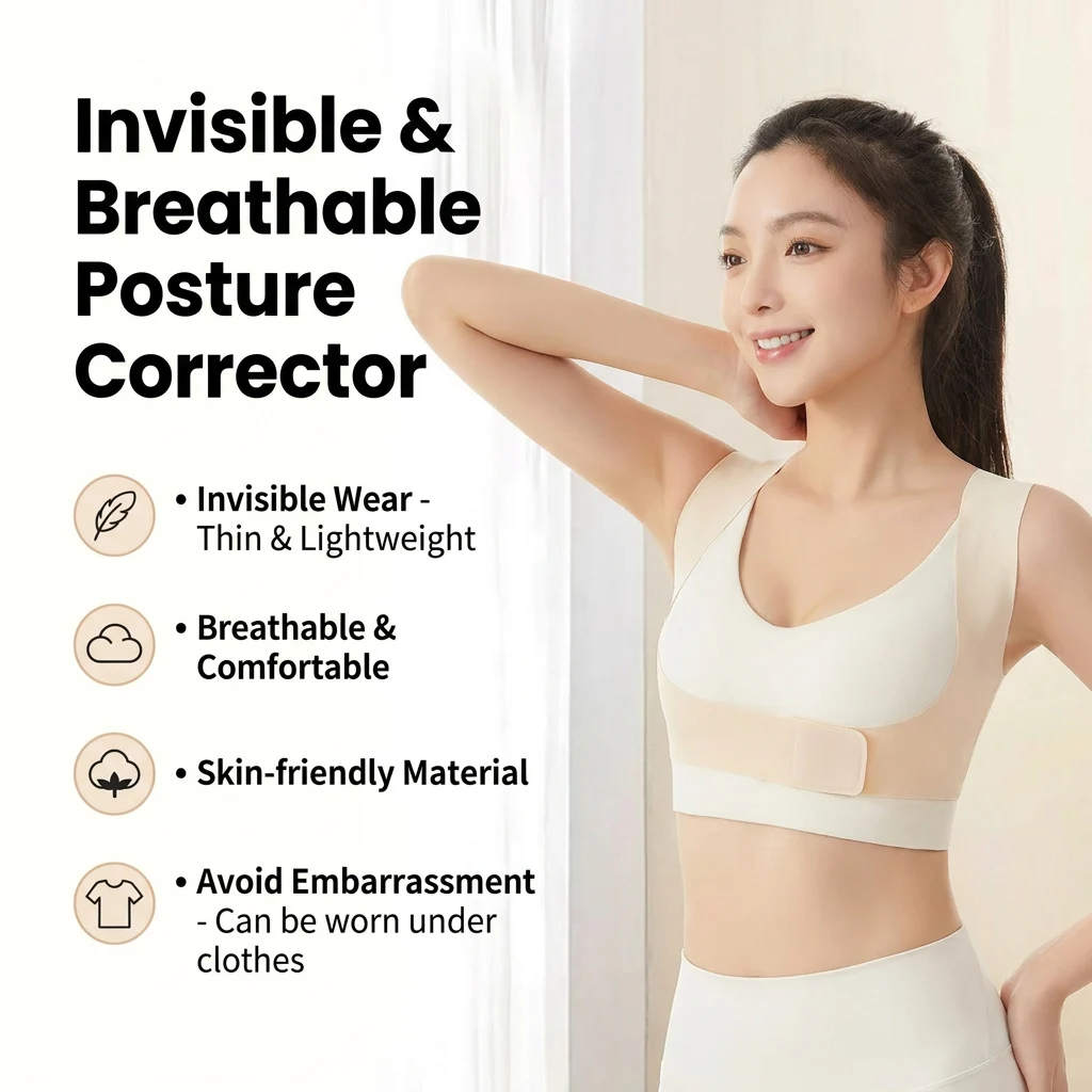 Adjustable Invisible Posture Corrector Breathable Back Support Brace Lightweight Upper Back Straightener for Office Home Use