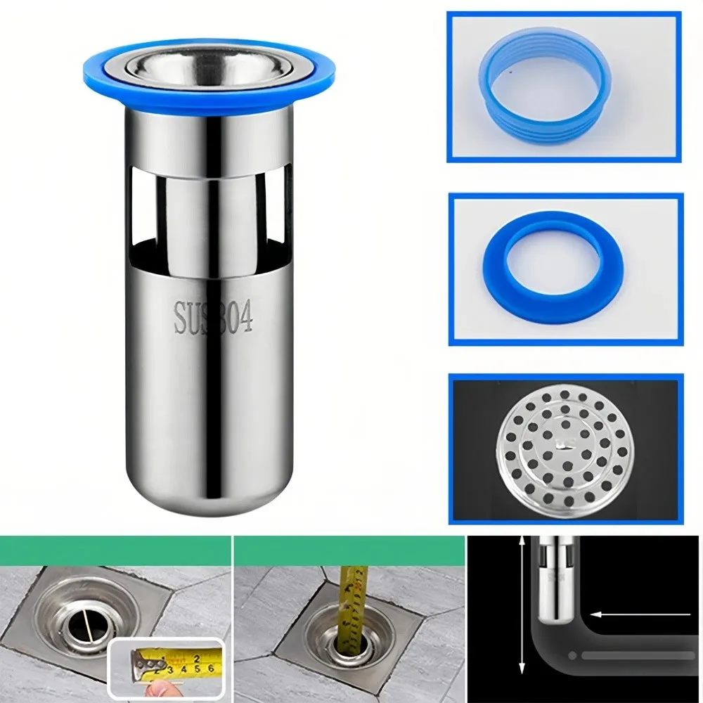 New Stainless Steel Floor Drain Core Insect Proof Deodorant Sealed Floor Drain U-type Bathroom Sewer Drain Bathroom