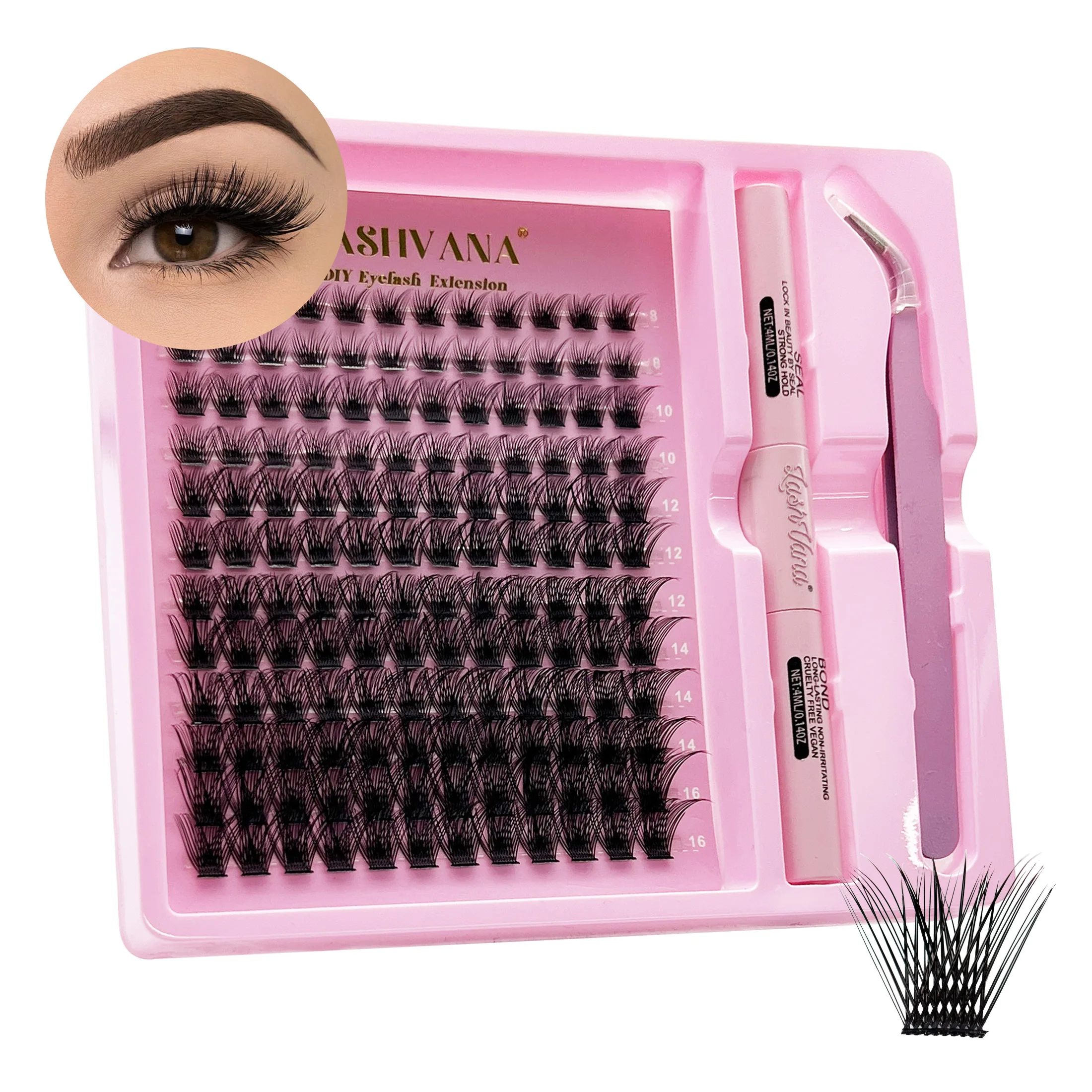 

LASHVANA Lash Clusters Kit DIY Lash Extension Kit Individual Lashes Cluster with Lash Bond & Seal & Remover EyeLashes Extension