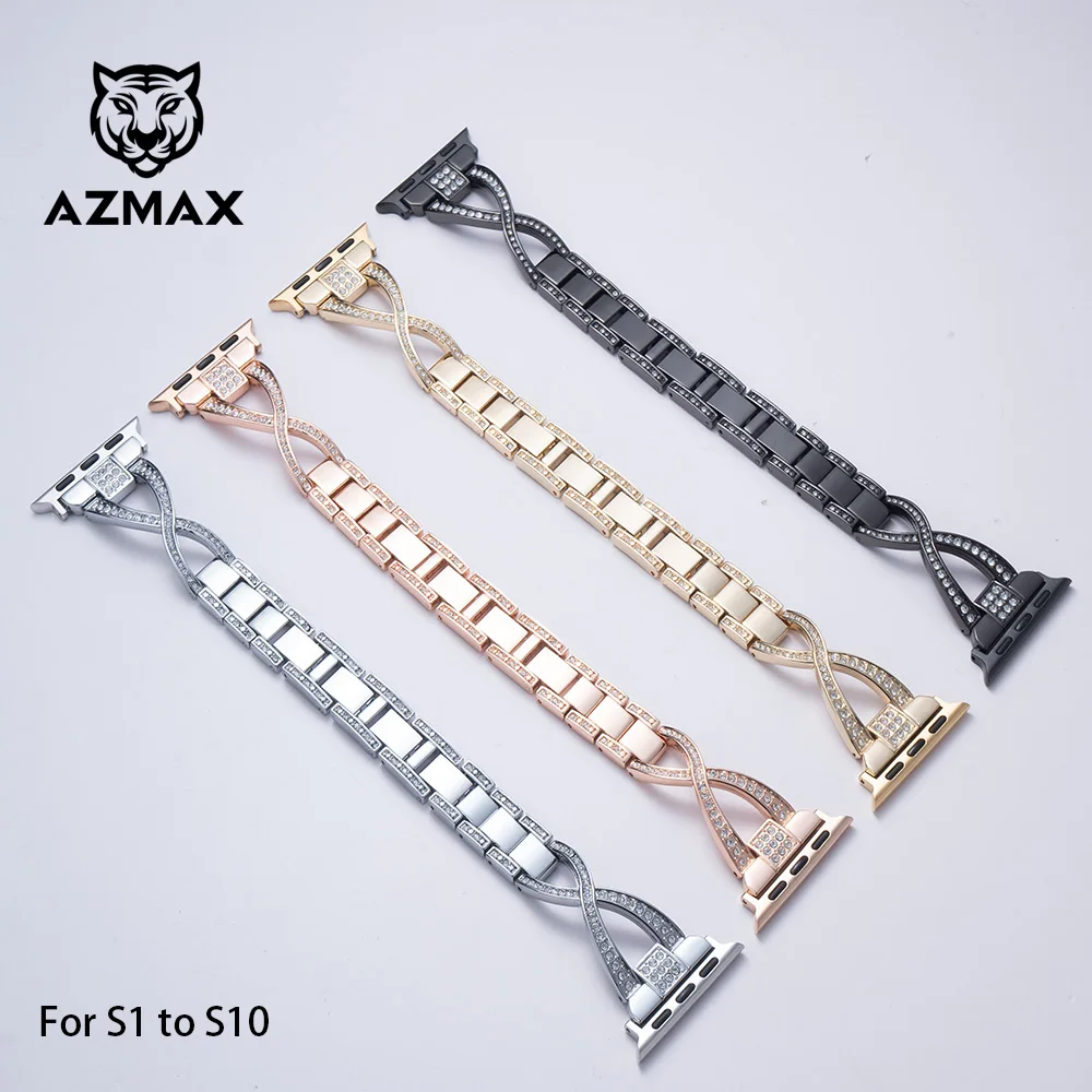 

Женский ремешок AZMAX с кристаллами для Apple Watch Ultra 2, 49 мм, ремешок 46 мм, 40 мм, 45 мм, 44 мм, 41 мм, 42 мм для женского браслета серии Iwatch