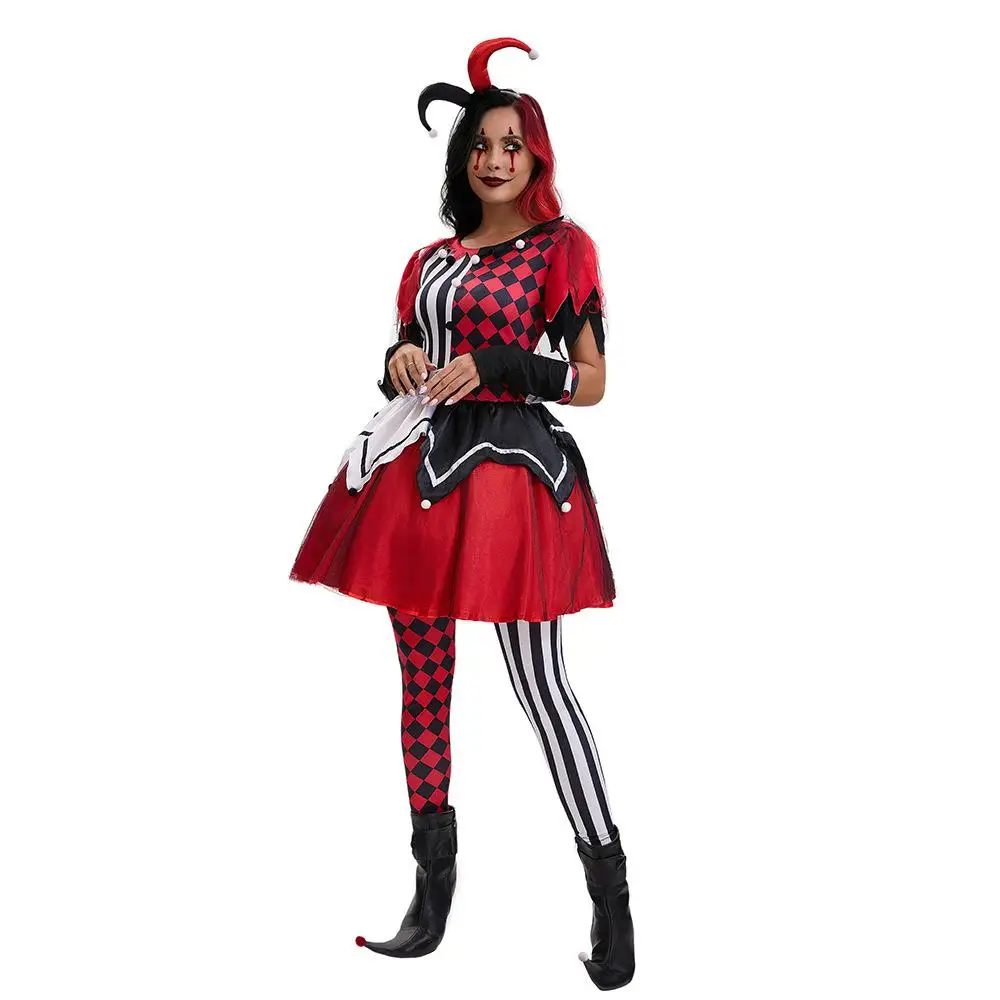 loween ホラー ピエロ コスプレ衣装 女性の伝統的な服装 ステージパフォーマンス エスニックウェア 怖い道化師の衣装